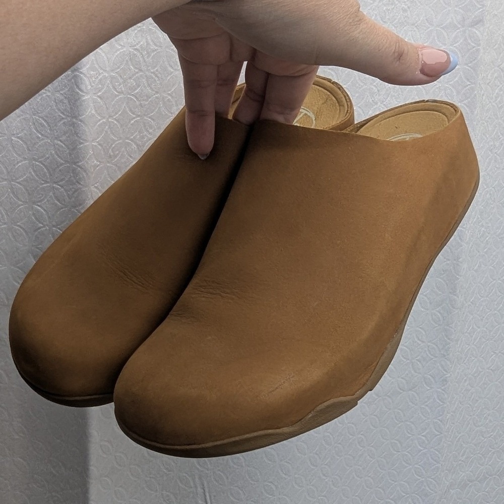 FitFlop Shuv Clogs Tan Nubuck Suede Minimalist Mules Size 11 - Picture 10 of 12